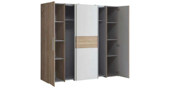 DREHTÜRENSCHRANK in Weiß, Sonoma Eiche - Alufarben/Weiß, KONVENTIONELL, Holzwerkstoff/Kunststoff (200,1/190,5/61,6cm) - Carryhome
