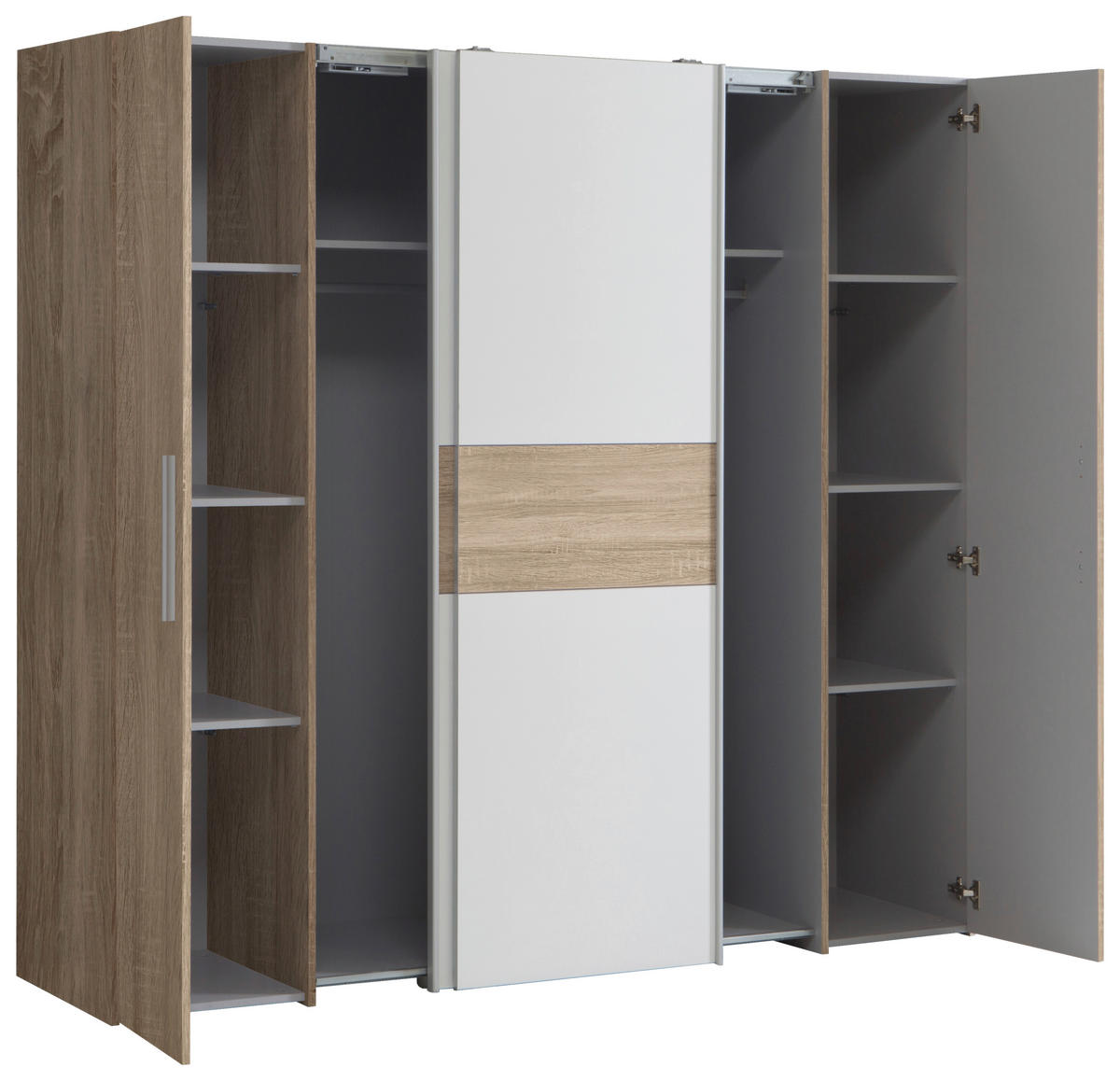 DREHTÜRENSCHRANK 200,1/190,5/61,6 cm 4-türig Weiß, Sonoma Eiche  - Alufarben/Weiß, KONVENTIONELL, Holzwerkstoff/Kunststoff (200,1/190,5/61,6cm) - MID.YOU