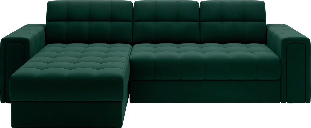 ECKSOFA BLENVI in Plüsch Grün  260/150 cm  - Schwarz/Grün, Design, Kunststoff/Textil (260/150cm) - MID.YOU