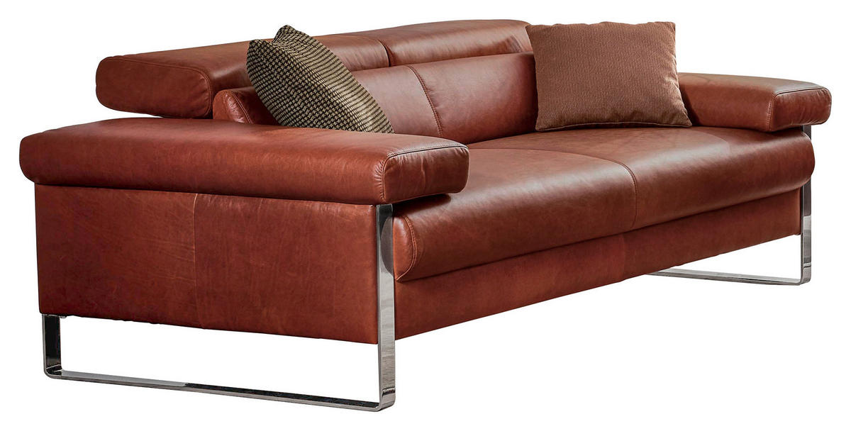 2-SITZER-SOFA Echtleder Braun  - Chromfarben/Braun, Design, Leder (210/71/106cm) - Chilliano
