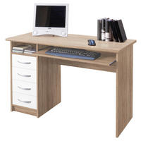 STOL ZA RAČUNALO  bijela, hrast Sonoma  drvni materijal  - bijela/srebrne boje, Design, drvni materijal/plastika (110/75/55cm) - Boxxx