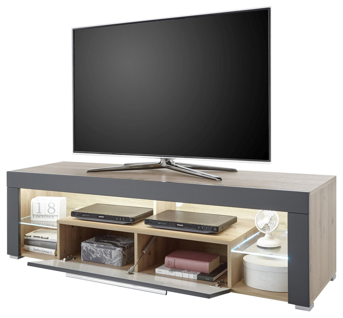 TV-ELEMENT - Eichefarben/Silberfarben, Design, Glas/Holzwerkstoff (153/44/44cm) - Carryhome