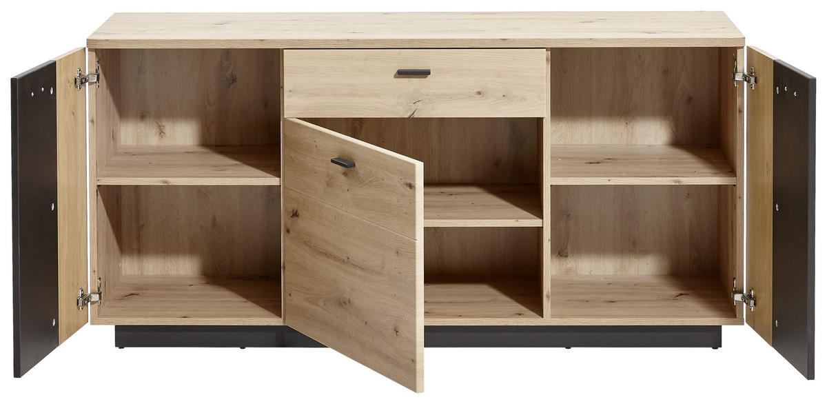 KOMODA, antracit, barve hrasta  - črna/barve hrasta, Design, kovina/leseni material (150/73/44cm) - Hom`in