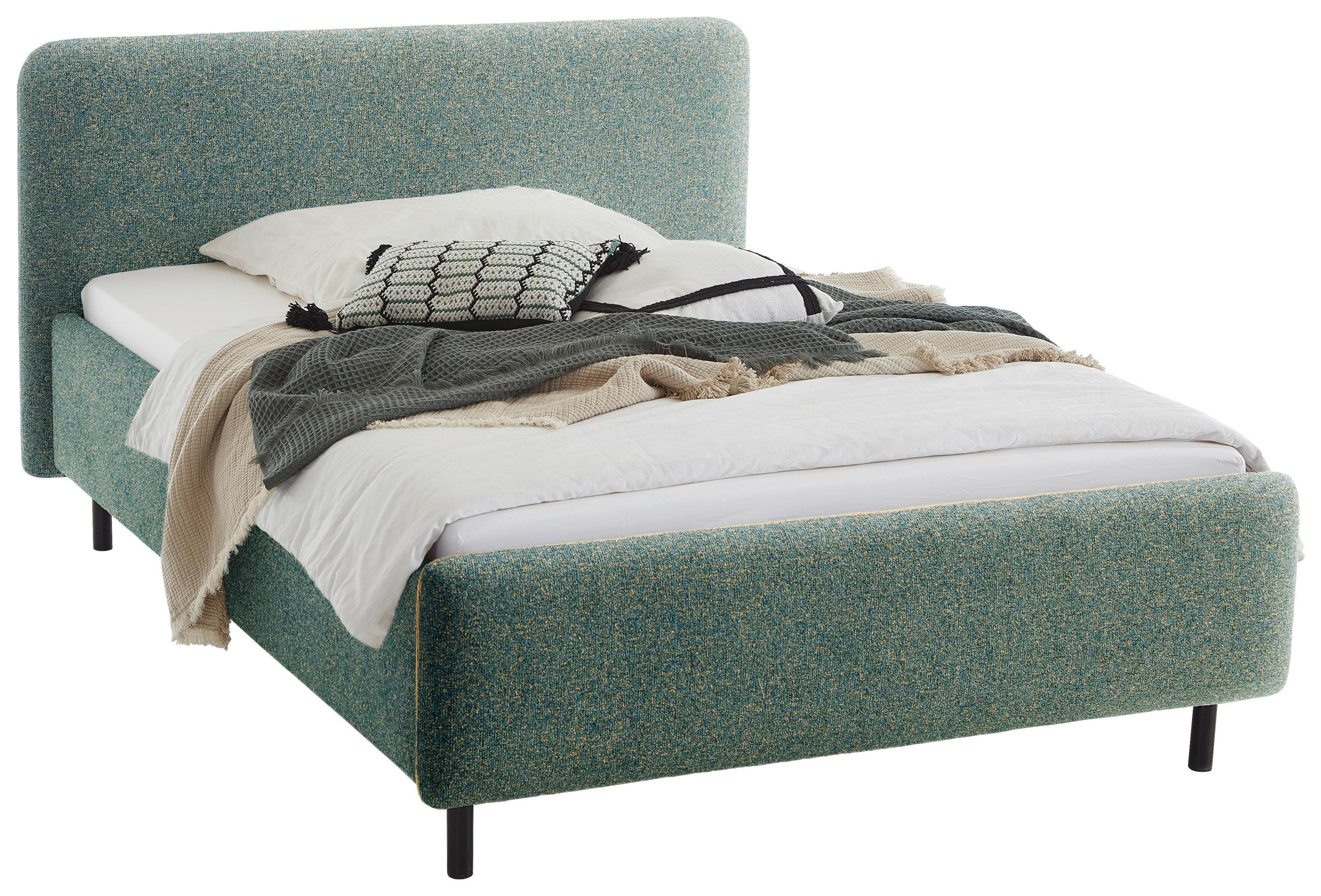 POLSTERBETT 140/200 cm  in Gelb, Dunkelgrün  - Dunkelgrün/Gelb, Design, Textil/Metall (140/200cm) - Xora