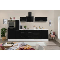 KÜCHENBLOCK 310 cm   in Schwarz, Weiß  - Edelstahlfarben/Schwarz, KONVENTIONELL, Holzwerkstoff/Metall (310cm) - Respekta