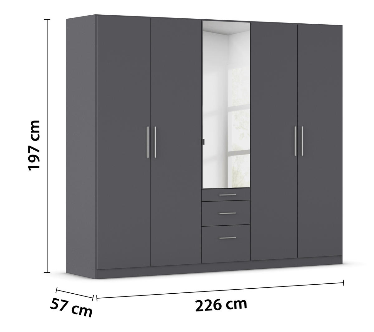 DREHTÜRENSCHRANK 226/197/54 cm,  in Grau, 5-türig  - Alufarben/Grau, KONVENTIONELL, Glas/Holzwerkstoff (226/197/54cm) - home24