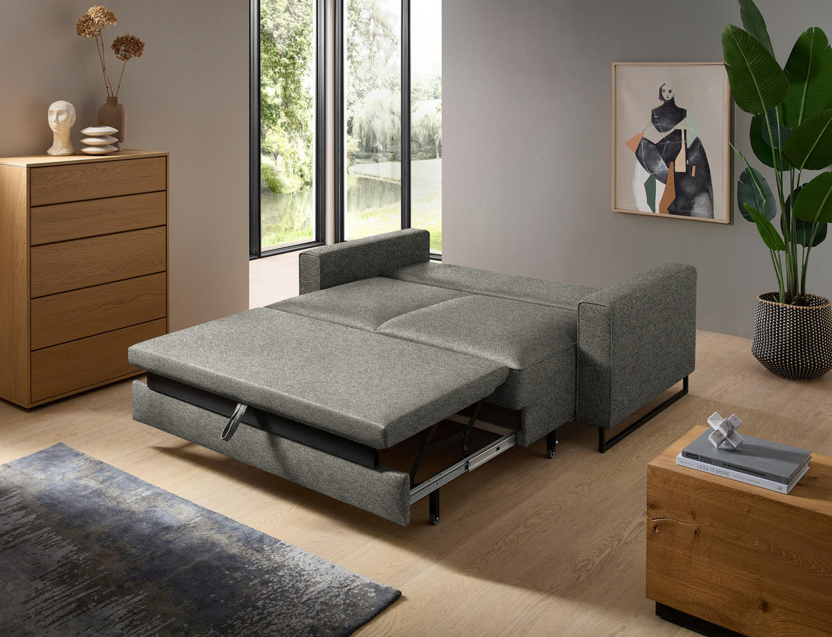 SCHLAFSOFA  in Flachgewebe Sandfarben  - Sandfarben/Schwarz, Design, Textil/Metall (174/90/95cm) - Bali