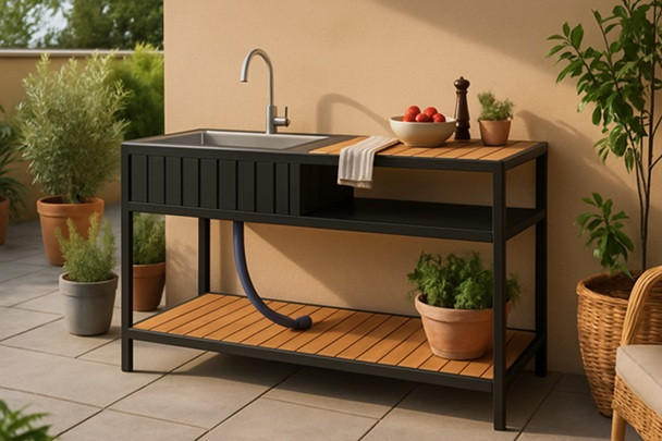 OUTDOORKÜCHE - Anthrazit/Teakfarben, Modern, Kunststoff/Metall (127/95/50cm) - Ambia Garden