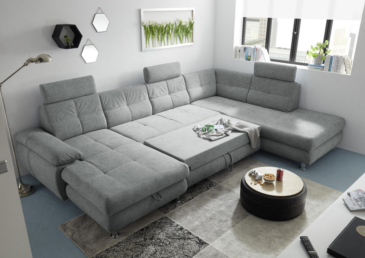 WOHNLANDSCHAFT in Webstoff Hellgrau  - Hellgrau, Modern, Kunststoff/Textil (177/349/233cm) - MID.YOU