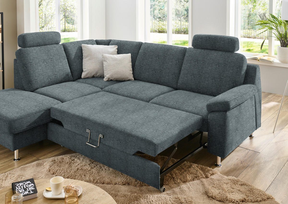 ECKSOFA in Webstoff Blaugrau  - Blaugrau/Alufarben, Konventionell, Textil/Metall (200/241cm) - Beldomo System
