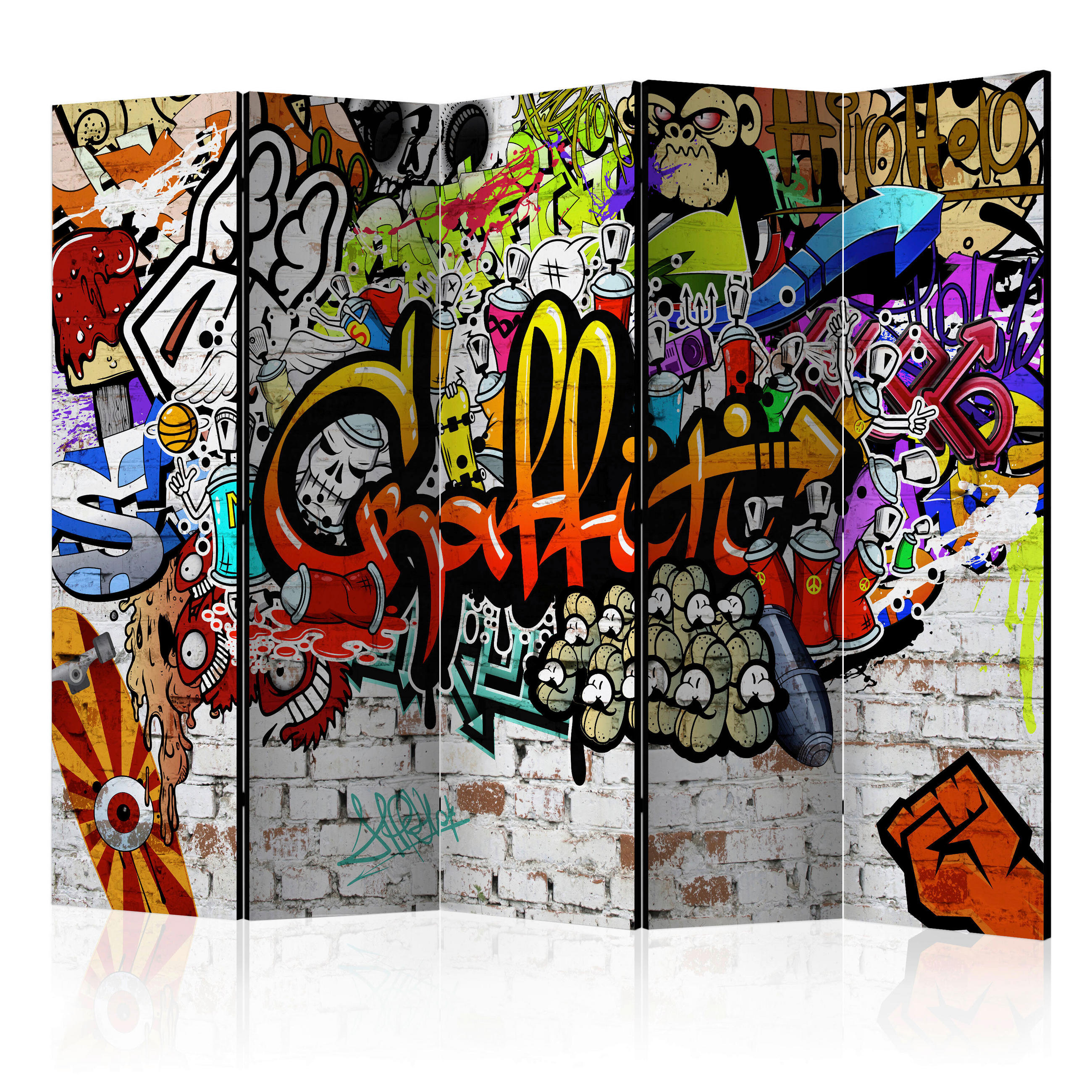 PARAVENT mit 5  Flügel - Multicolor, Basics, Holz/Kunststoff (225/172/3cm) - artgeist