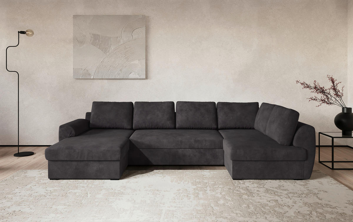 SJEDEĆA GARNITURA tekstil  crna   - crna, Trend, tekstil/plastika (154/327/86cm) - MID.YOU