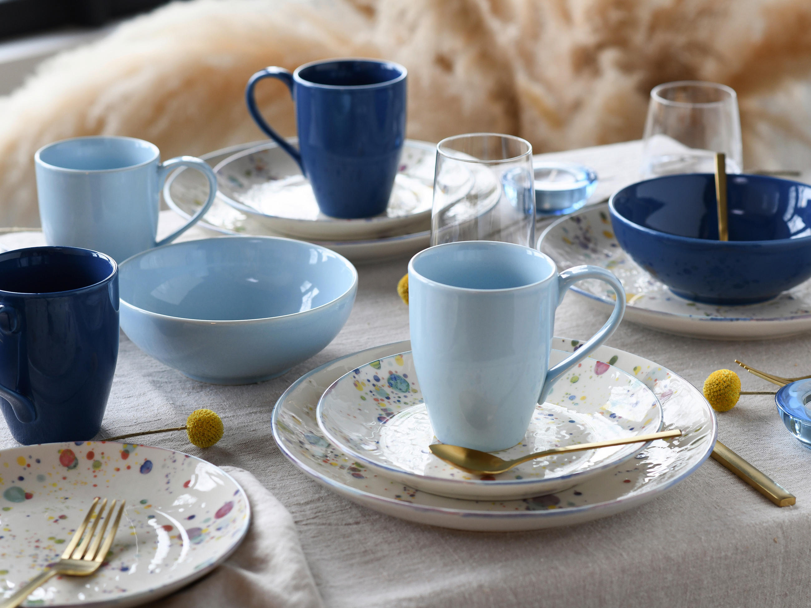 Thumbnail - Creatable Kombiservice Candy Drops Mix, Blau, Mehrfarbig, Pastellblau, Keramik, 16-teilig, 300 ml,400 ml, lebensmittelec...