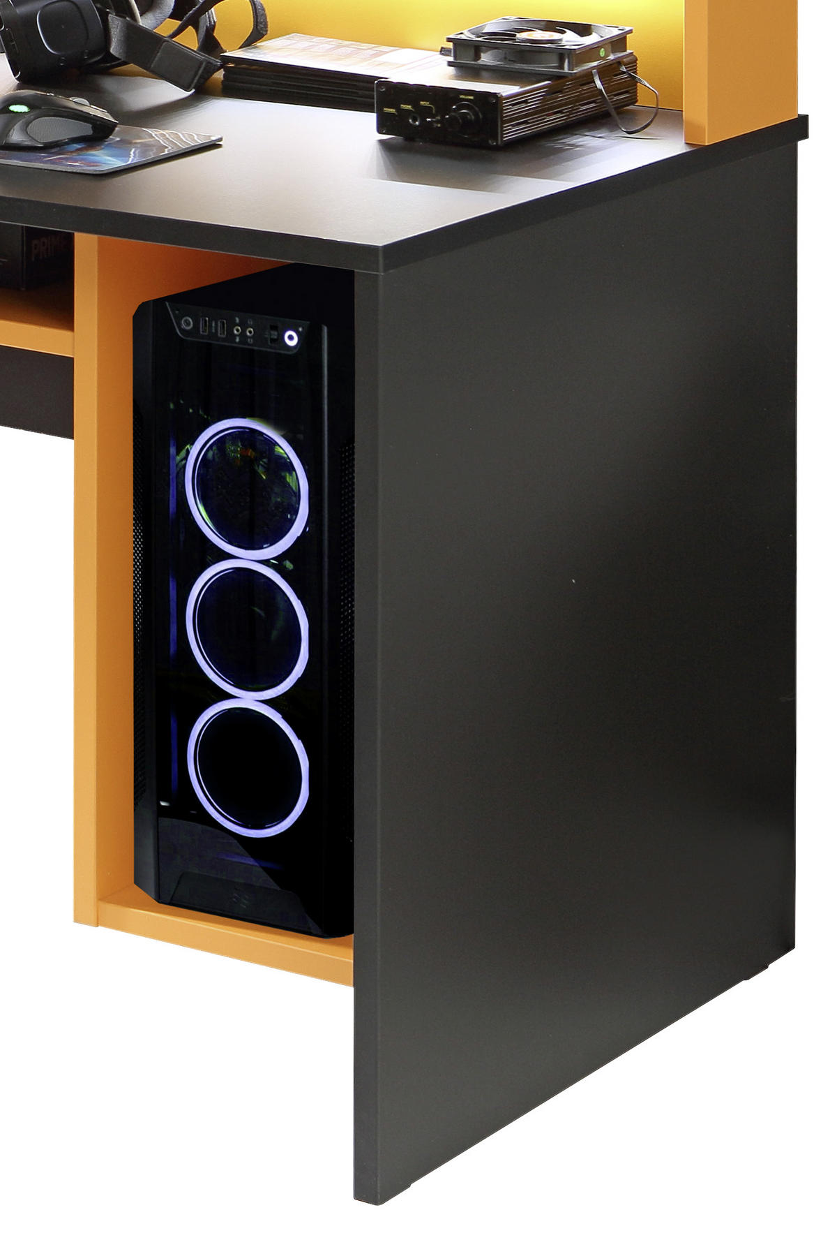 GAMINGTISCH Orange, Schwarz  - Schwarz/Orange, MODERN, Holzwerkstoff/Kunststoff (160/69/93,8cm) - MID.YOU
