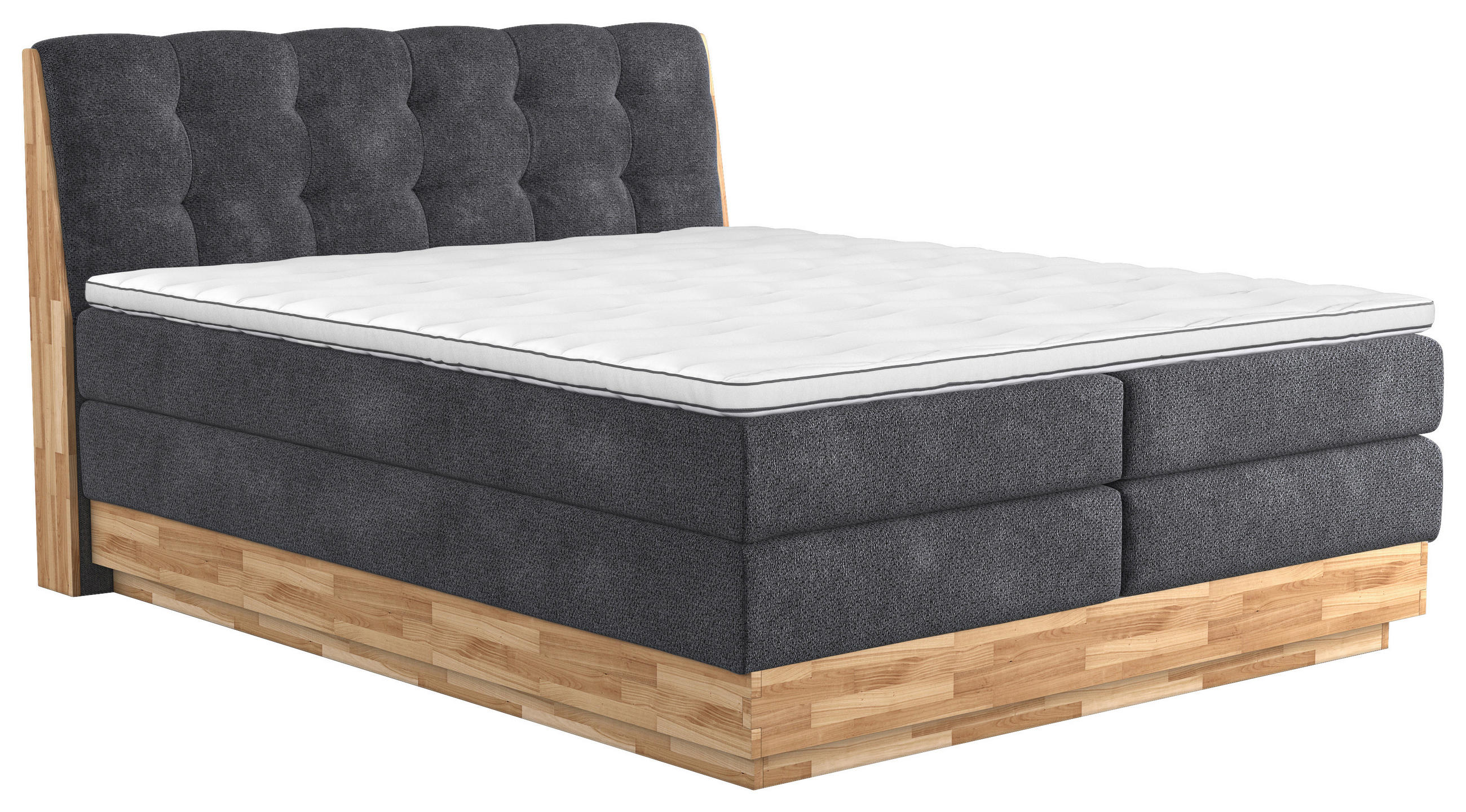 BOXSPRING-ÁGY 160/200 cm  antracit  - fekete/antracit, Natur, textil/fa (160/200cm)