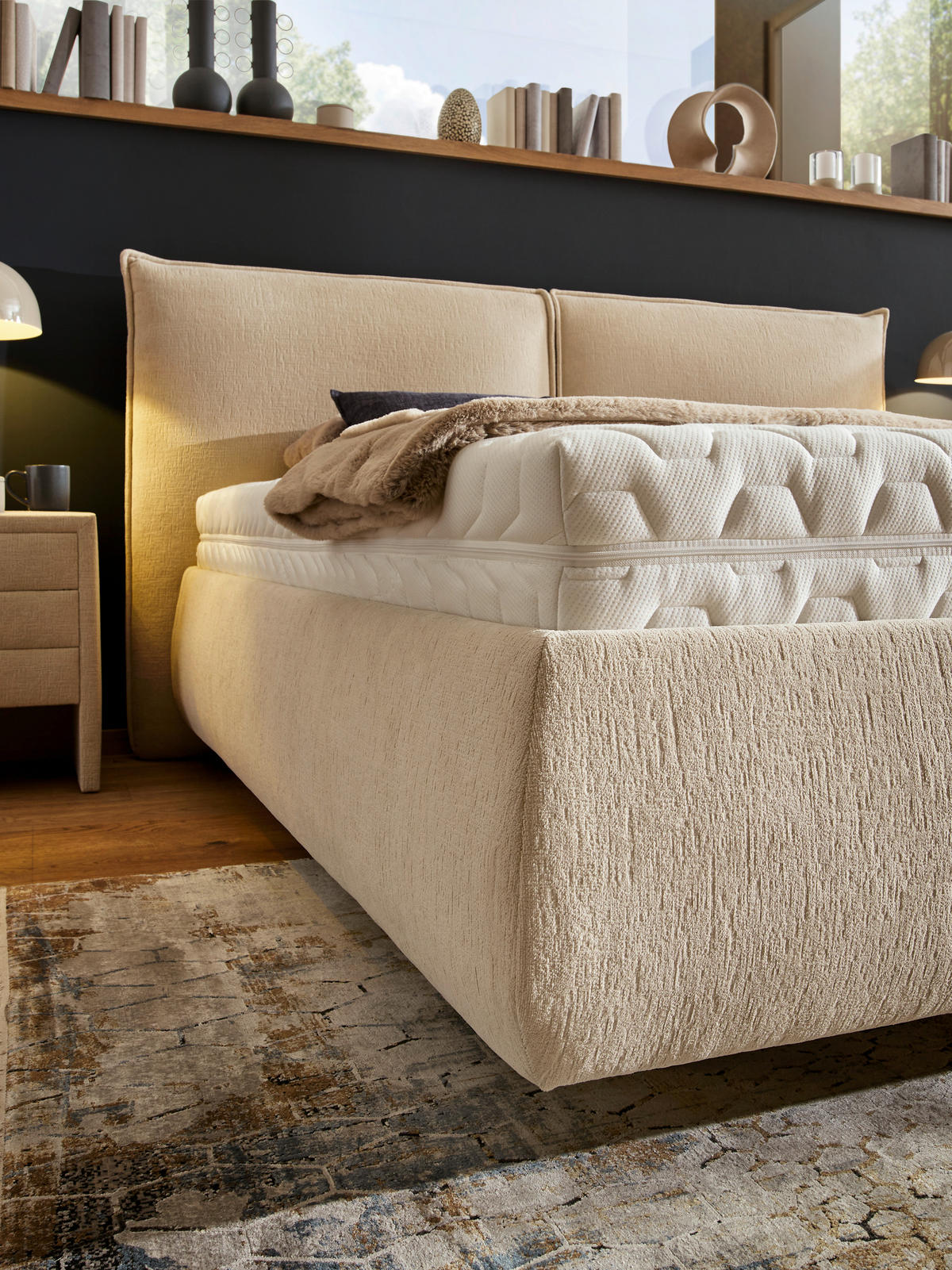 POLSTERBETT 180/200 cm, {[inkl. ],item.attr('349-543'),[, ]} - Sandfarben/Schwarz, Design, Holz/Kunststoff (180/200cm) - Voleo