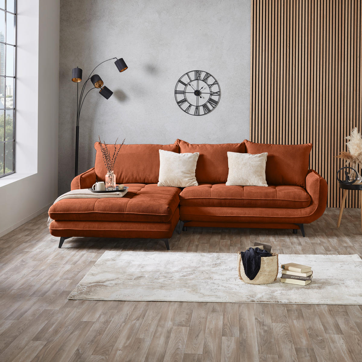 ECKSOFA WAVE Orange Struktur  - Beige/Schwarz, MODERN, Textil/Metall (189/266cm) - MID.YOU