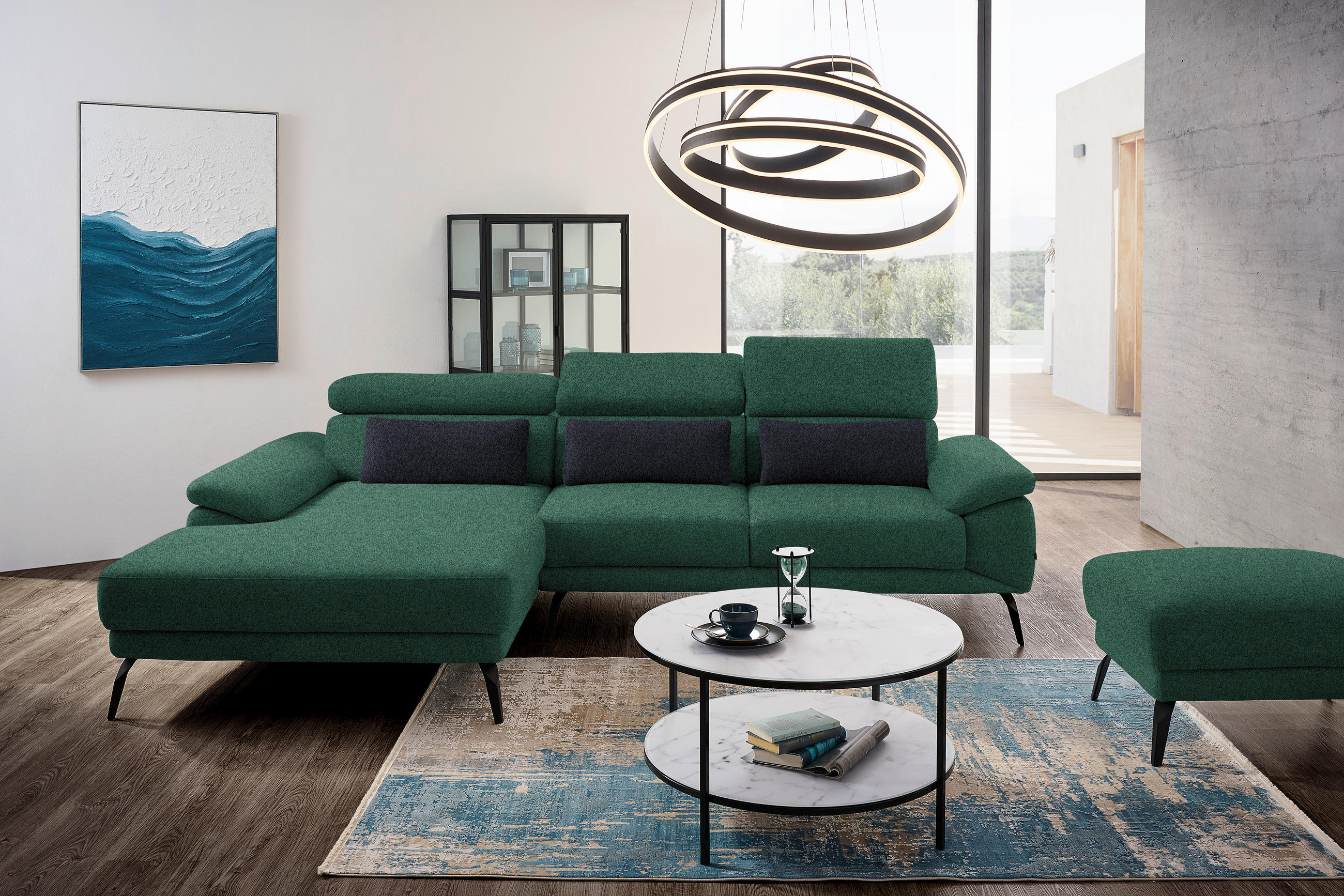 Thumbnail - Novel Ecksofa, Grün, Textil, 4-Sitzer, Ottomane links, L-Form, 295x187 cm, Typenauswahl, Lederauswahl, Stoffauswahl, sei...