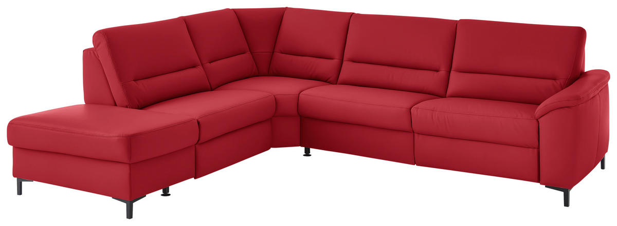ECKSOFA  in Echtleder Rot  249/290 cm  - Rot/Schwarz, KONVENTIONELL, Leder/Metall (249/290cm) - Beldomo Premium