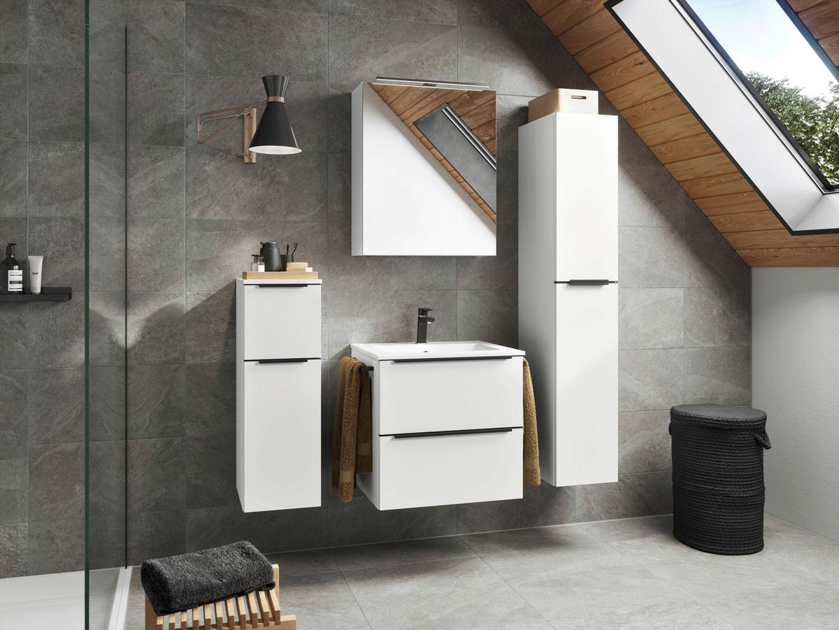 BADEZIMMER 5-teilig  in 121 cm  - Schwarz/Weiß, MODERN, Holzwerkstoff/Stein (121cm) - Nobilia