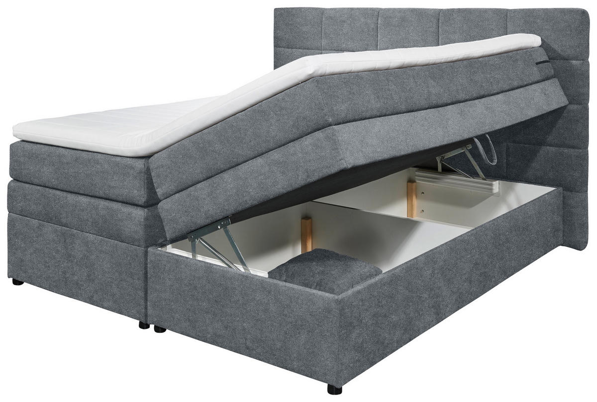 BOXSPRINGBETT 180/200 cm,  in Anthrazit, Matratze, Bettkasten, Topper, H2 = mittel  - Anthrazit, KONVENTIONELL, Kunststoff/Textil (180/200cm) - MID.YOU