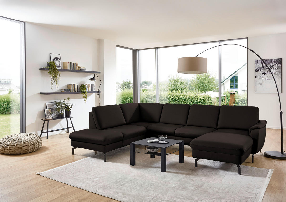 WOHNLANDSCHAFT Beldomo premium in Echtleder Schwarzbraun  - Schwarzbraun/Schwarz, KONVENTIONELL, Leder/Metall (224/306/168cm) - Beldomo Premium