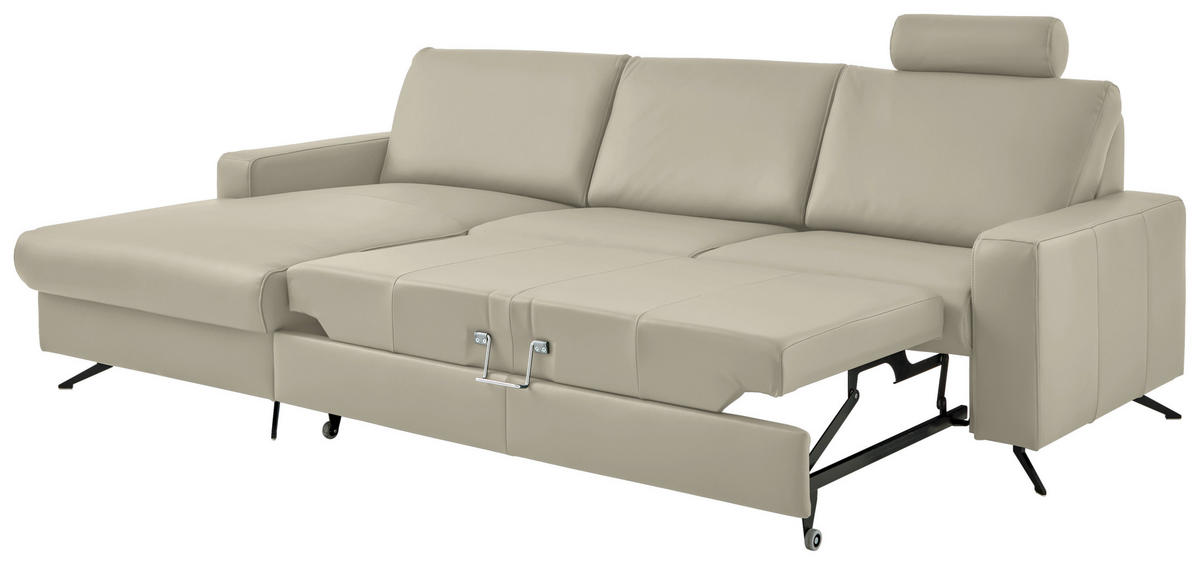 ECKSOFA in Echtleder Ecru  165/267 cm  - Ecru/Schwarz, Design, Leder/Metall (165/267cm) - Beldomo Premium