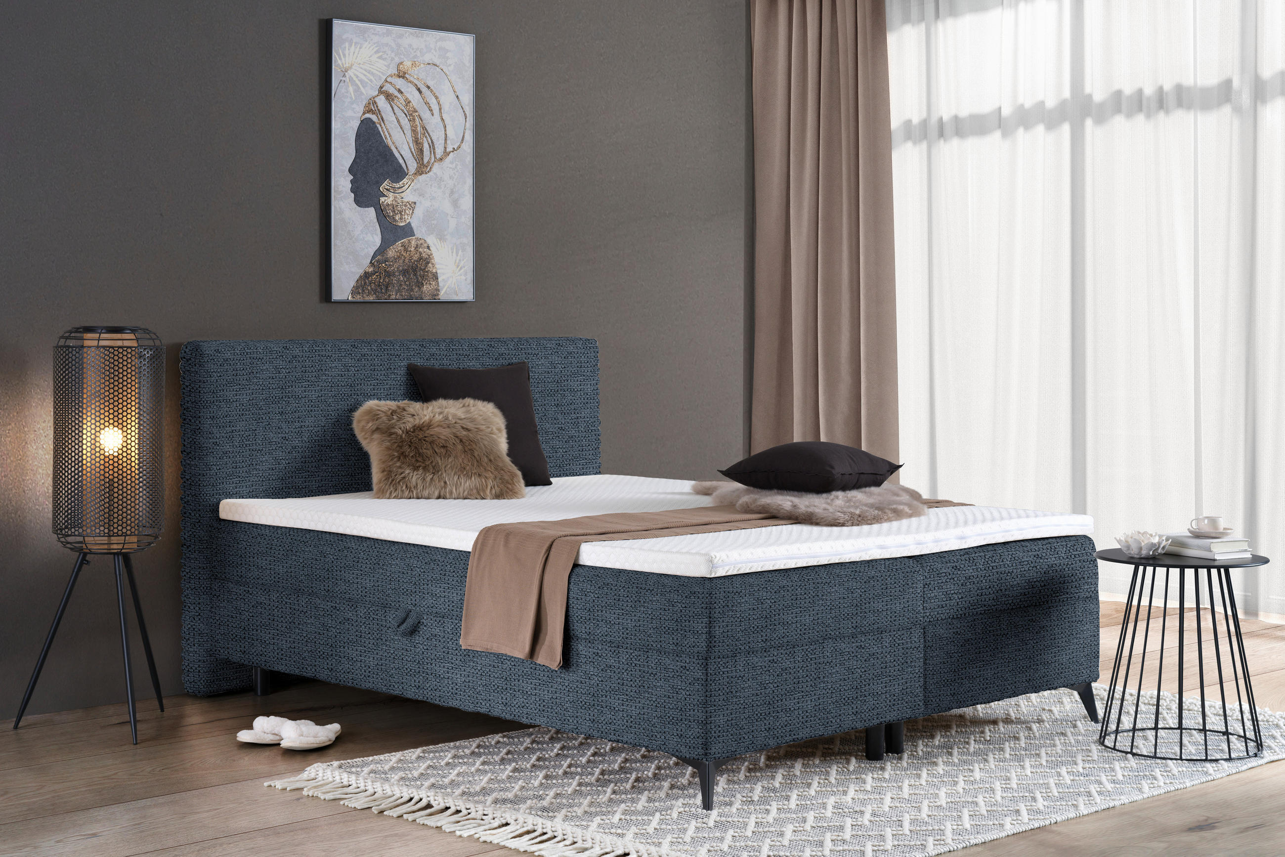 BOXBETT 160/200 cm  in Blau  - Blau/Schwarz, Design, Holz/Holzwerkstoff (160/200cm) - Xora