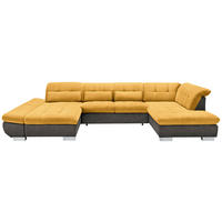 WOHNLANDSCHAFT in Mikrofaser Dunkelgelb, Grau  - Chromfarben/Dunkelgelb, Design, Kunststoff/Textil (204/350/211cm) - Xora