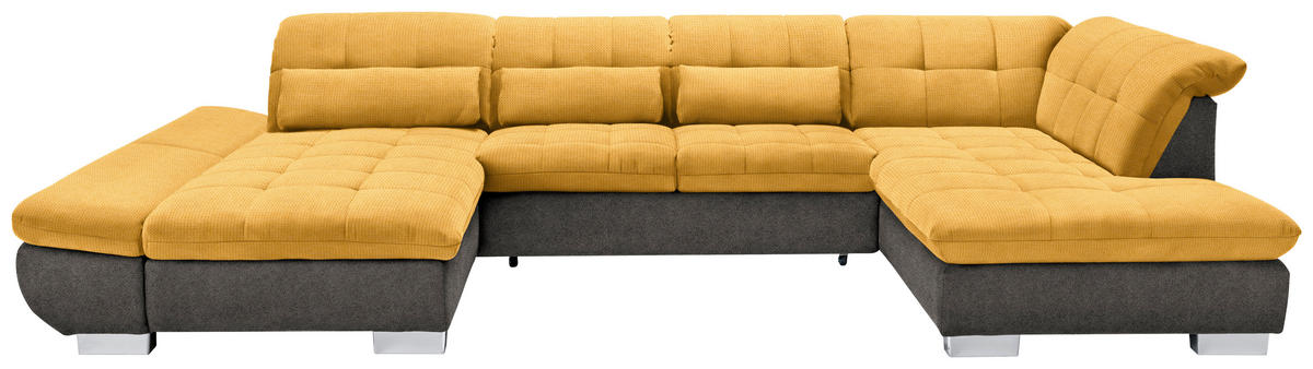WOHNLANDSCHAFT in Mikrofaser Dunkelgelb, Grau  - Chromfarben/Dunkelgelb, Design, Kunststoff/Textil (204/350/211cm) - Xora