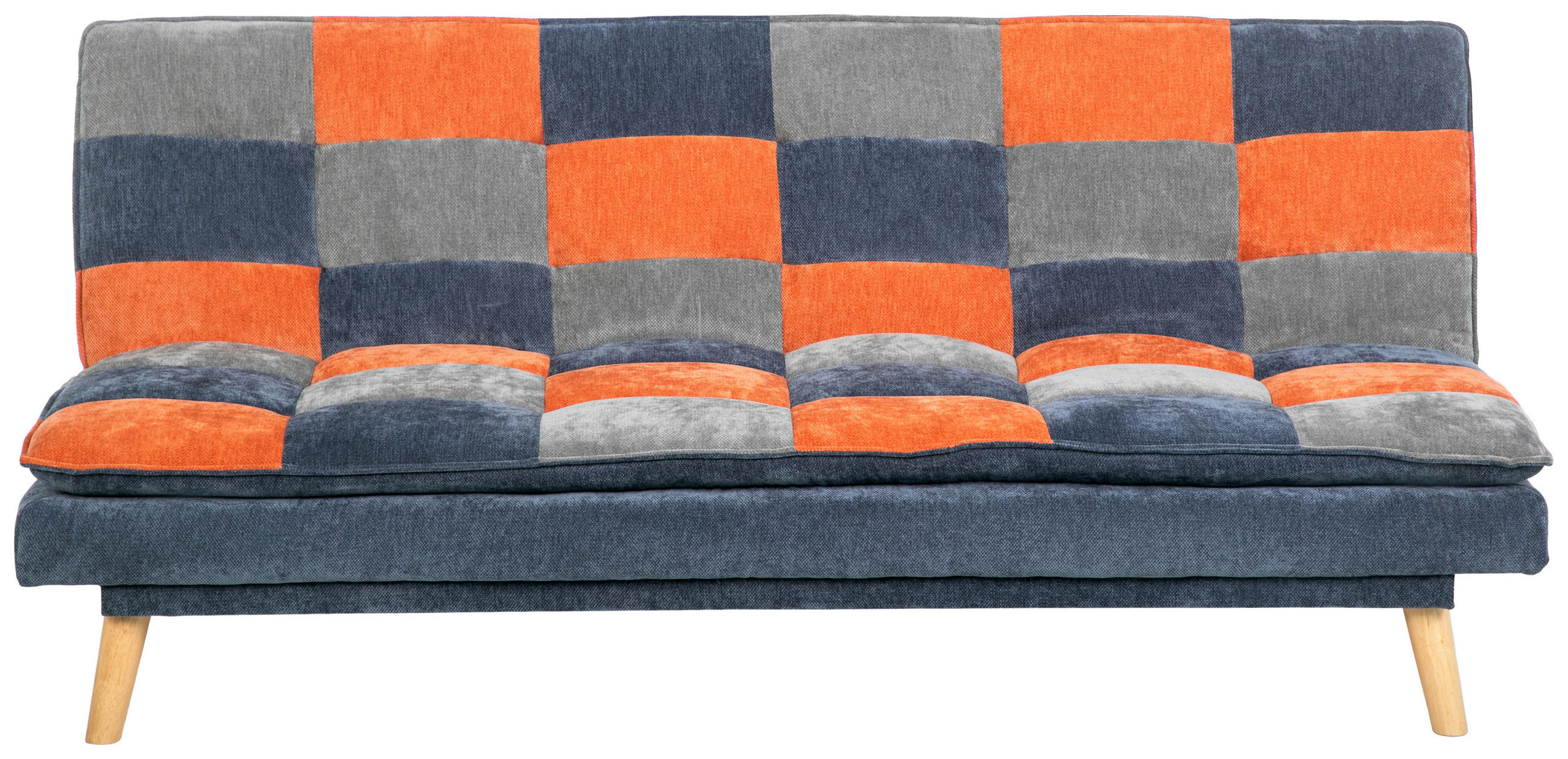 SCHLAFSOFA Chenille Blau, Grau, Orange  - Blau/Naturfarben, Design, Holz/Textil (180/77/91cm) - MID.YOU