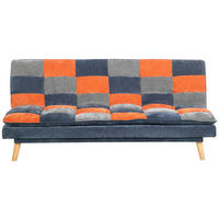 SCHLAFSOFA Chenille Blau, Grau, Orange  - Blau/Naturfarben, Design, Holz/Textil (180/77/91cm) - MID.YOU