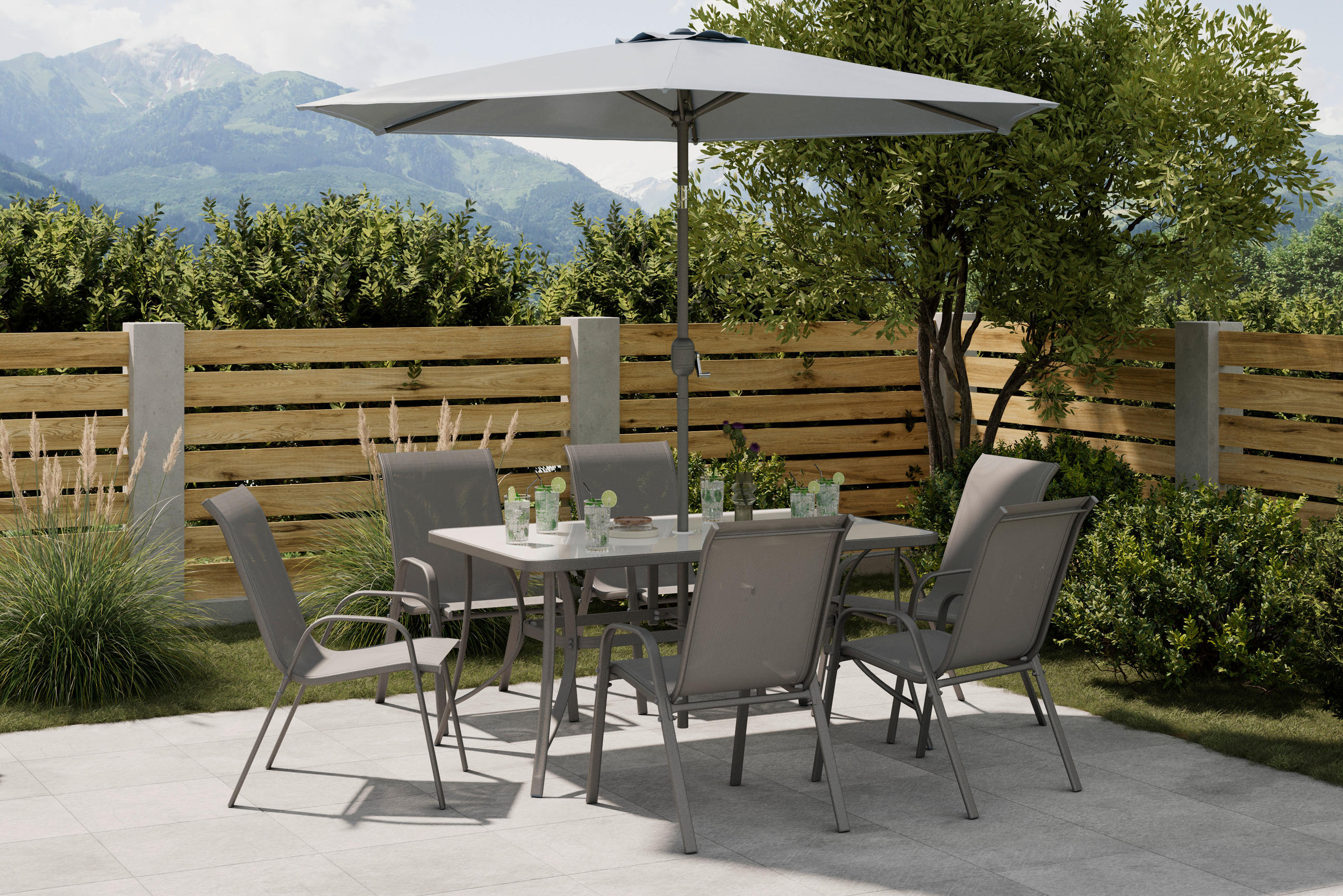VRTNI SET   železo   temno siva siva, temno siva svetlo siva, temno siva   - temno siva/siva, Konvencionalno, kovina/steklo (54/70/90cm) - Xora