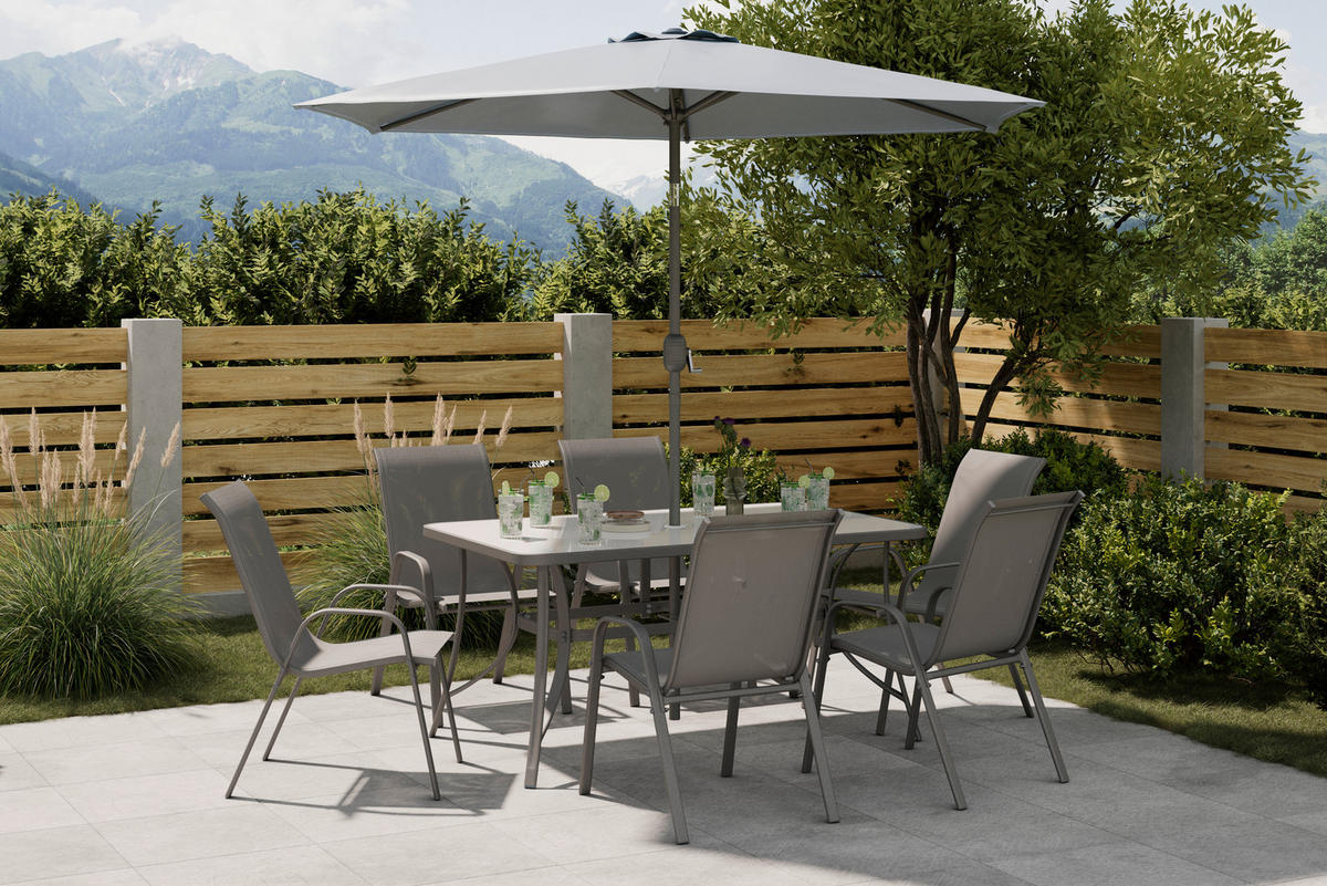 GARTENSET 8-teilig  - Dunkelgrau/Hellgrau, KONVENTIONELL, Glas/Textil (54/70/90cm) - Xora