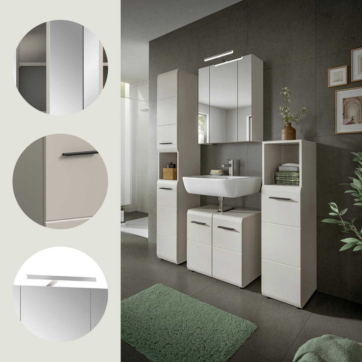 BADEZIMMER 4-teilig  in 120 cm  - Kaschmir/Schwarz, Trend, Glas/Holzwerkstoff (120cm) - MID.YOU