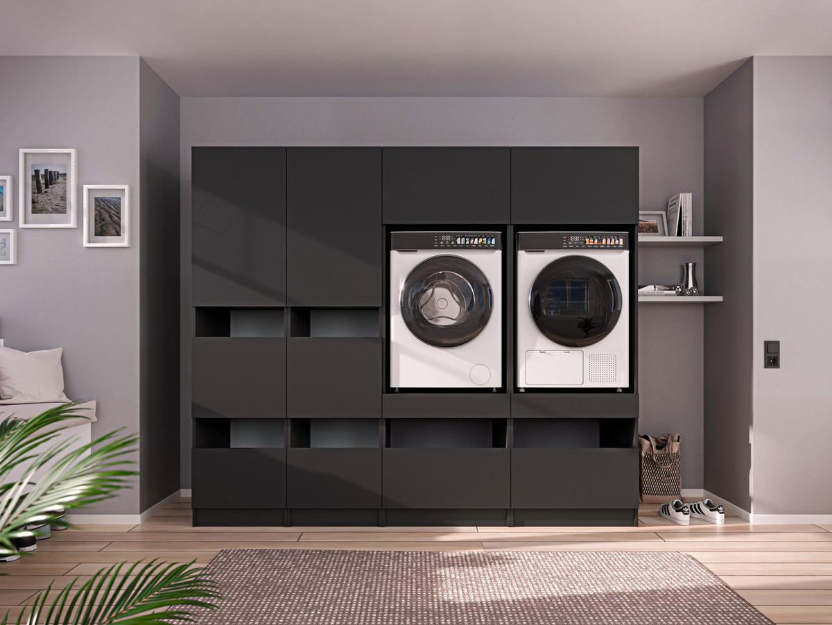 WASCHMASCHINENSCHRANK 68/200/68 cm  in Anthrazit  - Anthrazit/Schwarz, Design, Holzwerkstoff/Metall (68/200/68cm) - Milino