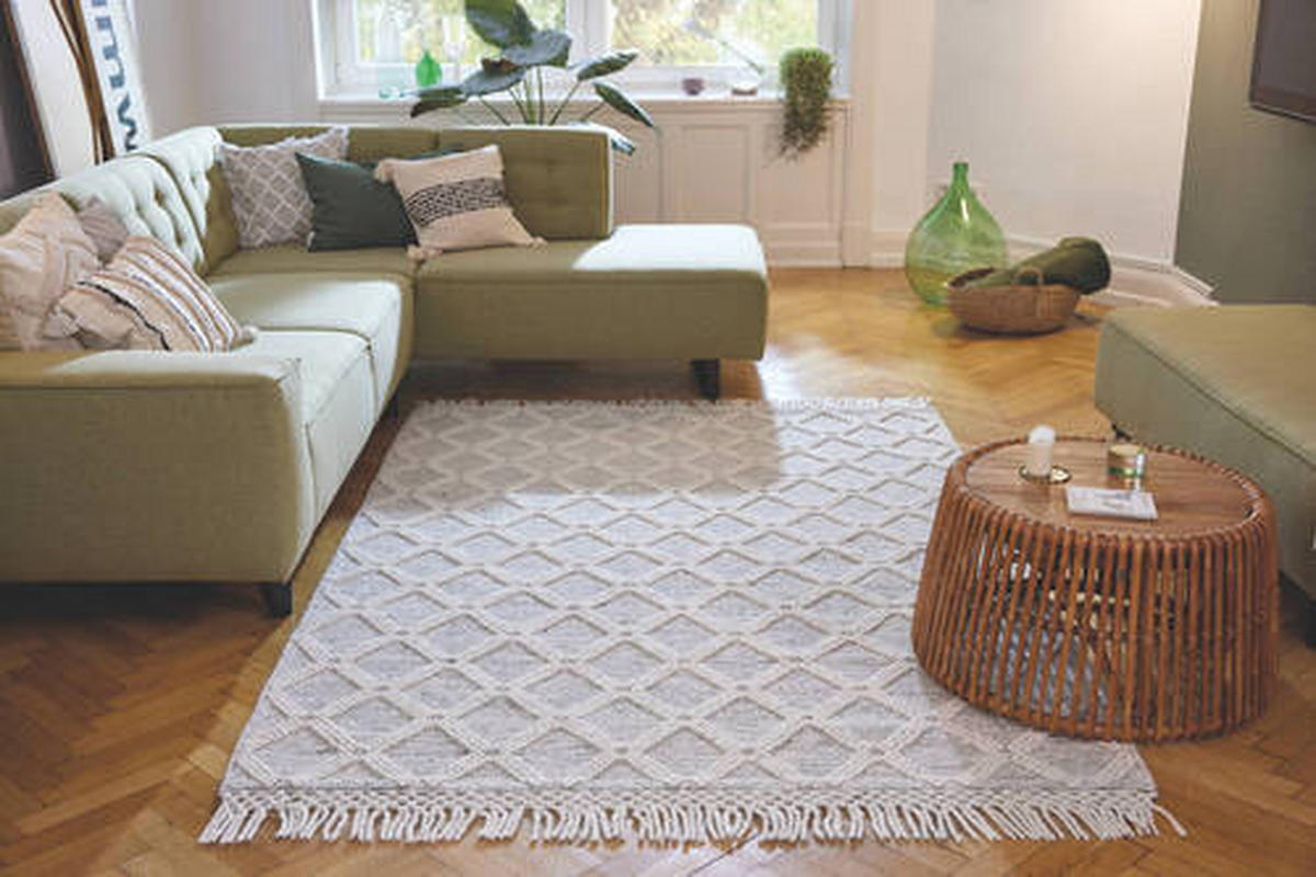 HANDWEBTEPPICH 65/135 cm Colored Macrame one Grau, Weiß  - Weiß/Grau, KONVENTIONELL, Textil (65/135cm) - Tom Tailor