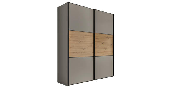 SCHWEBETÜRENSCHRANK 188/222/68 cm 2-türig  - Hellgrau/Schwarz, Holzwerkstoff/Metall (188/222/68cm) - Moderano