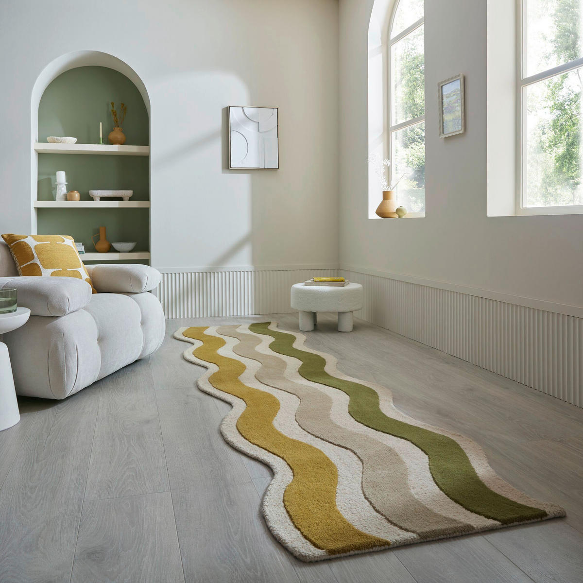 WOLLTEPPICH 80/300 cm Cascade Grün organisch  - Grün, Basics, Textil (80/300cm) - Flair Rugs