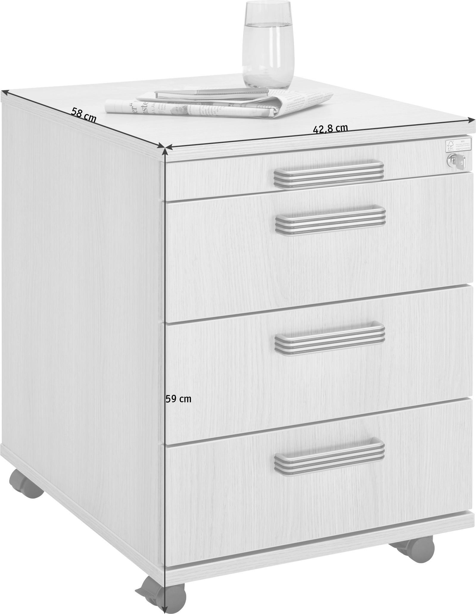 ROLLCONTAINER Weiß  - Schwarz/Alufarben, KONVENTIONELL, Holzwerkstoff/Kunststoff (42,8/59/56cm) - Venda
