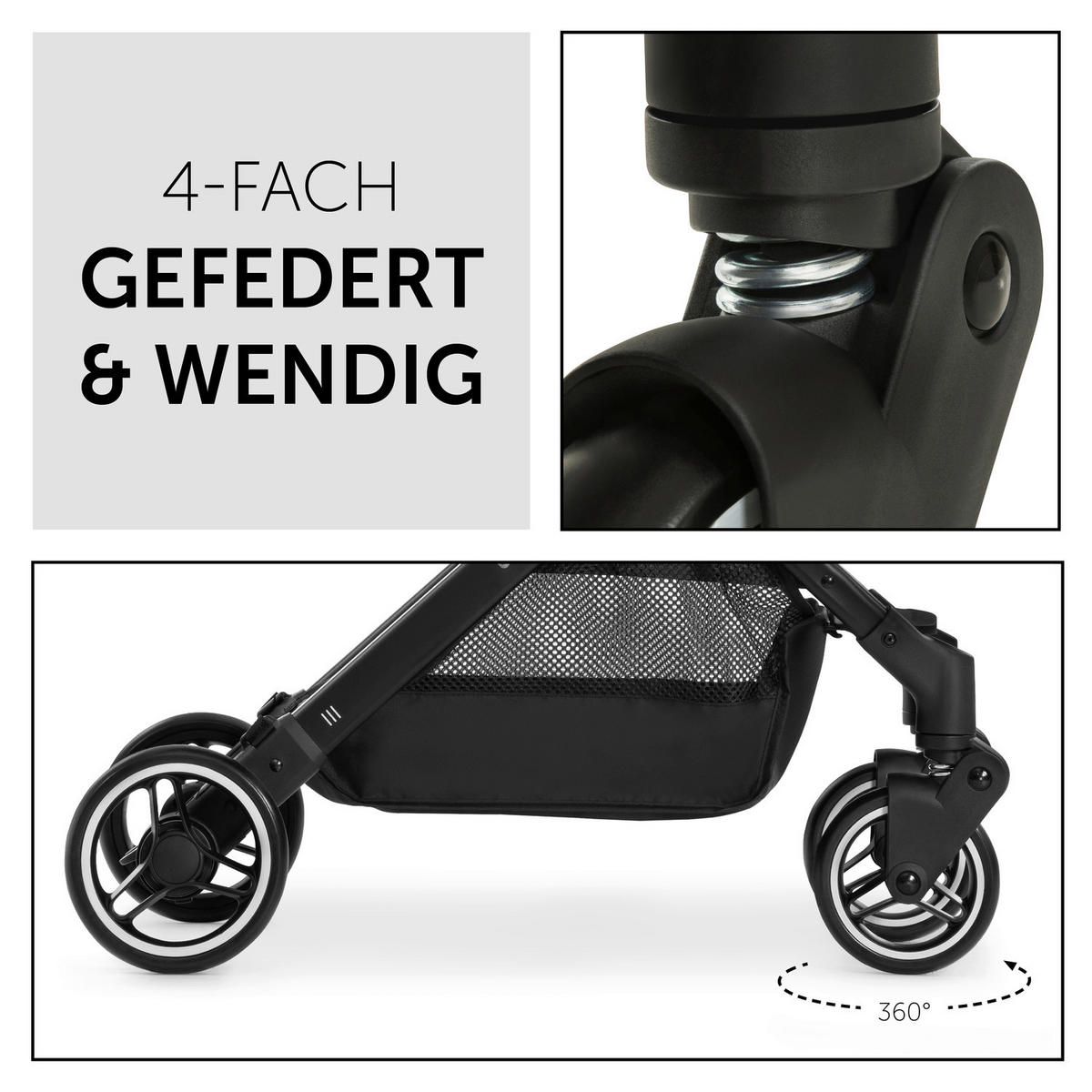 BUGGY Travel N Care  - Schwarz/Olivgrün, Basics, Metall (86/50/104cm) - Hauck