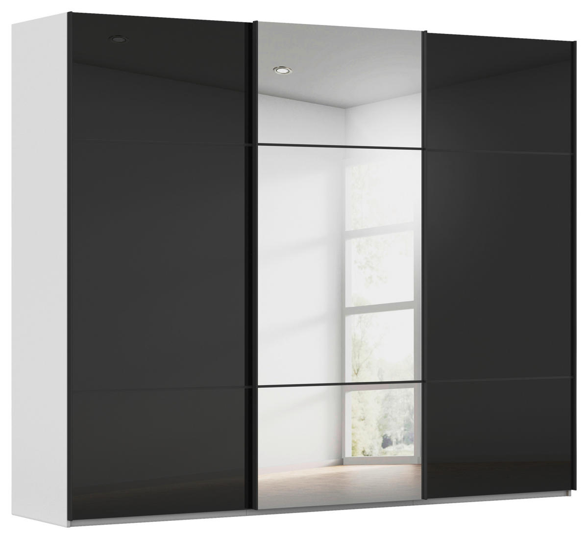SCHWEBETÜRENSCHRANK in Grau, Schwarz  - Schwarz/Grau, Konventionell, Glas/Holzwerkstoff (301/223/68cm) - Novel
