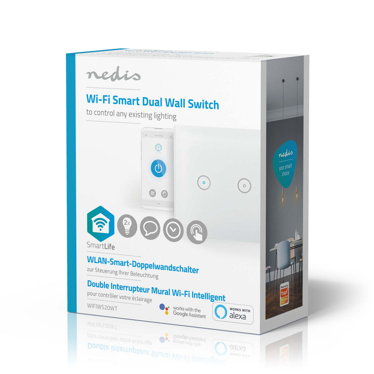 WLAN Doppelwandschalter - Weiß, Basics, Kunststoff (8,6/8,6/3,6cm) - Nedis SmartLife