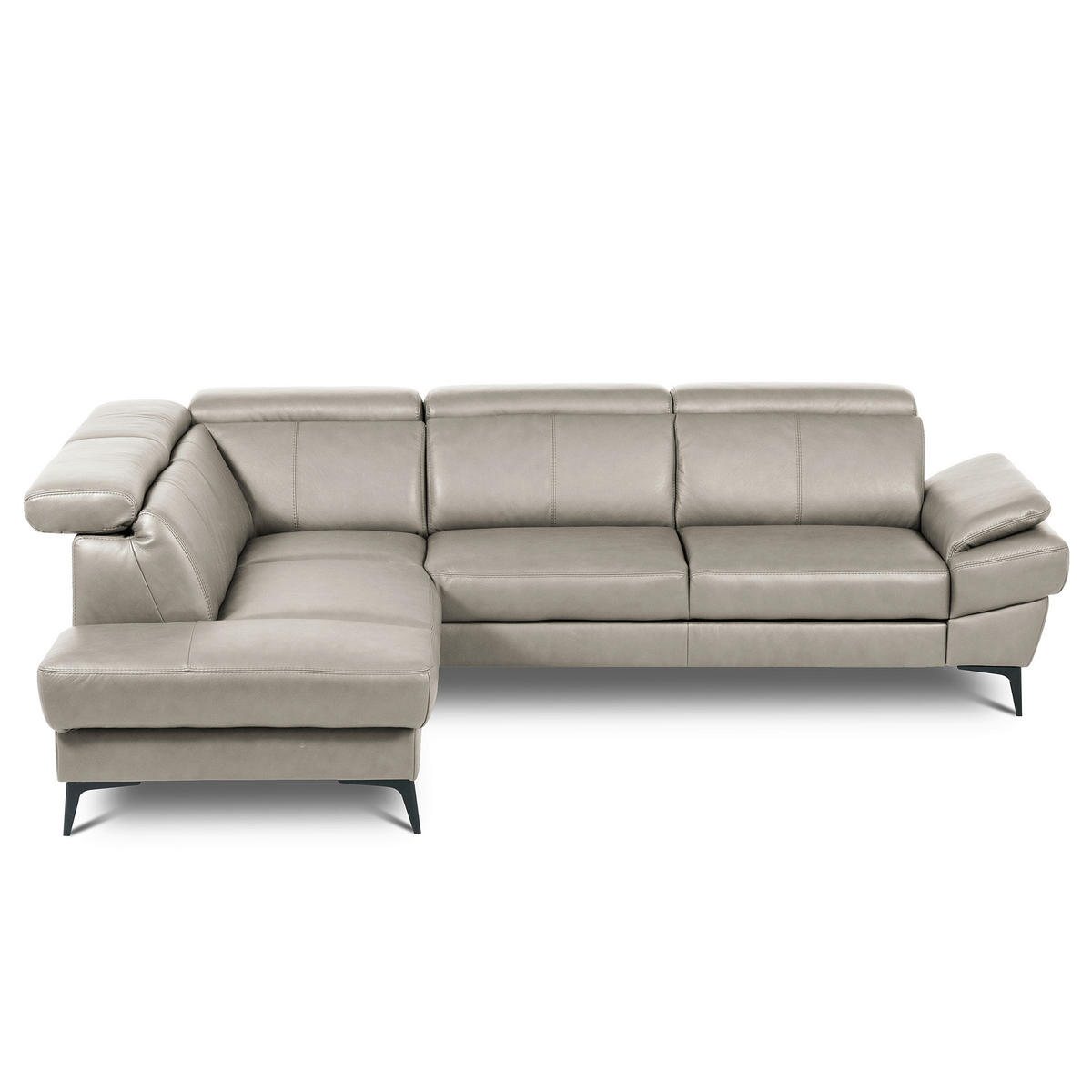 ECKSOFA  in Lederlook Echtleder Platinfarben  - Platinfarben/Schwarz, Design, Leder/Textil (211/264cm) - Livetastic