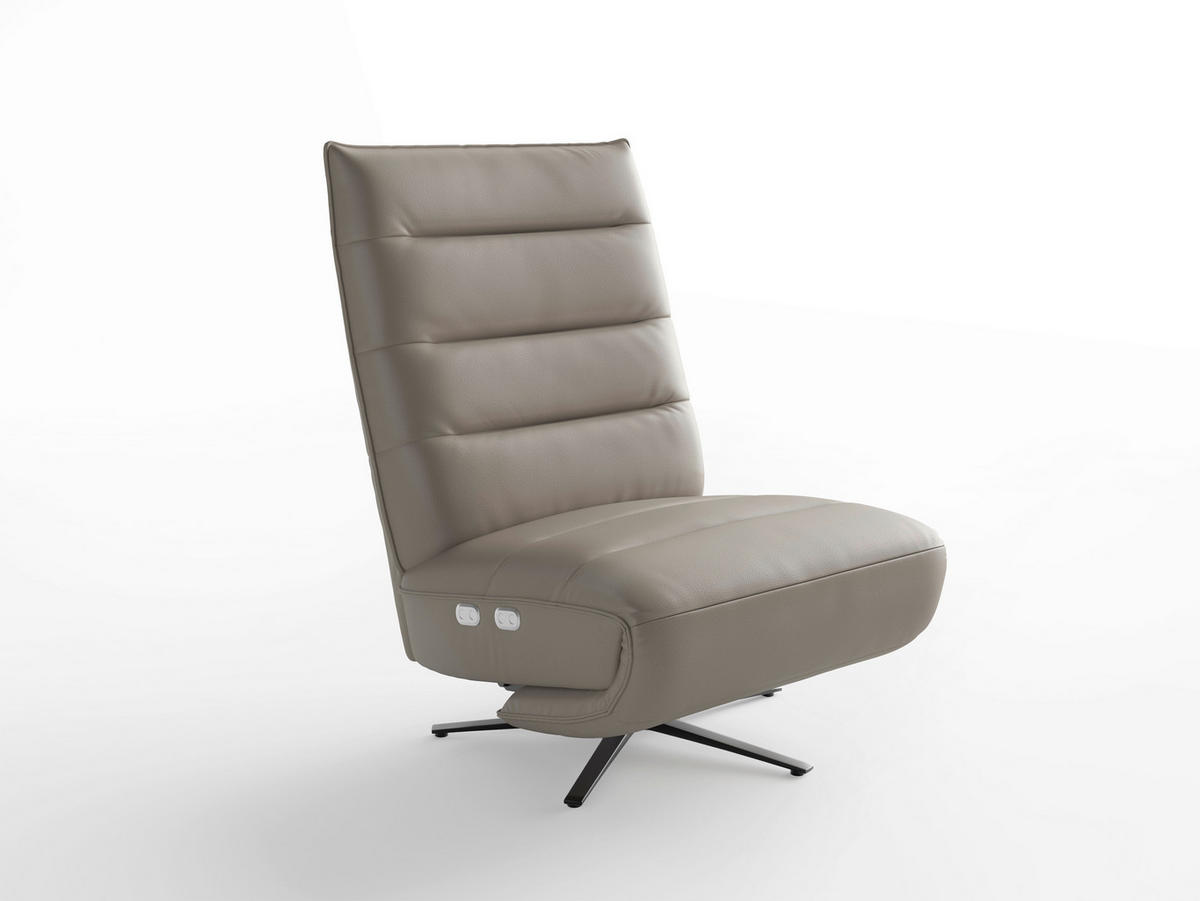 RELAXSESSEL EVE E Echtleder Kopfteilverstellung, Rücken echt    - Schwarz/Grau, Basics, Leder/Metall (80/109/98cm) - Sit & More