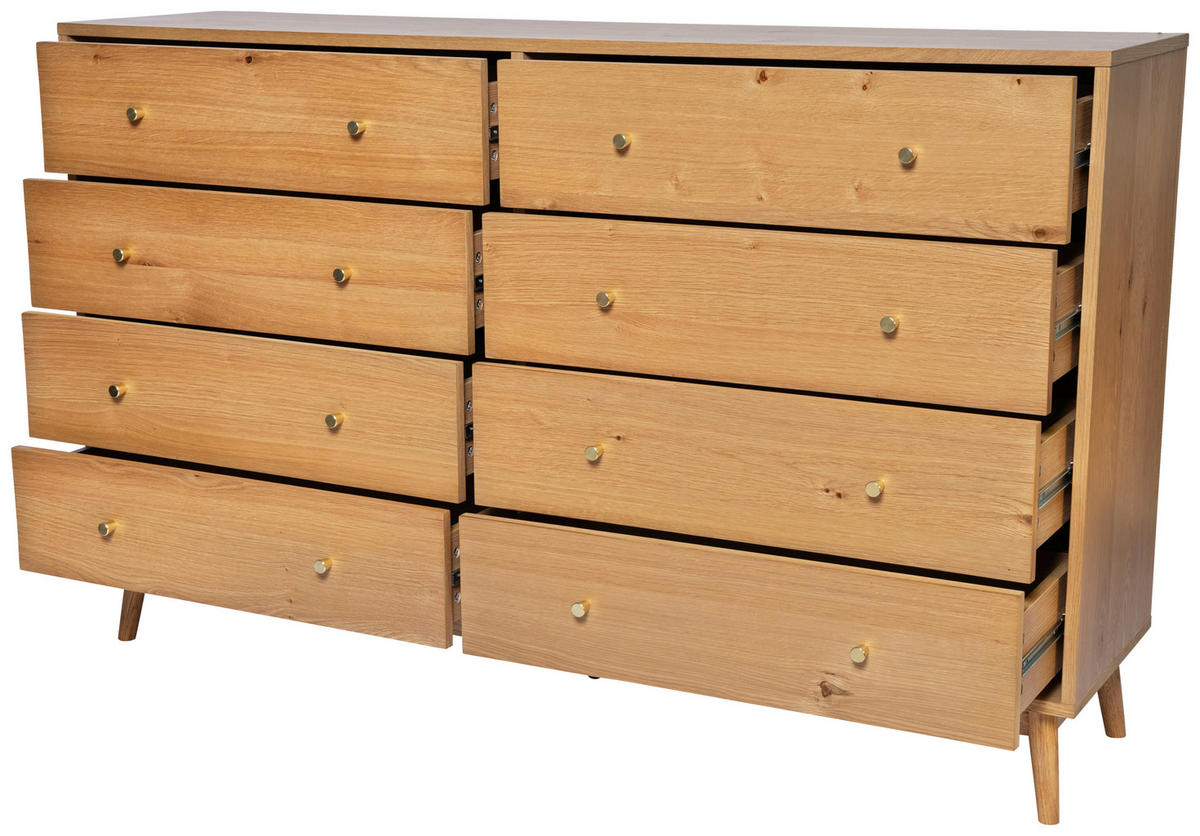 KOMMODE , 160/99/40 cm, 8 Schublade(n)  - Messingfarben/Naturfarben, Design, Holz/Holzwerkstoff (160/99/40cm) - Livetastic