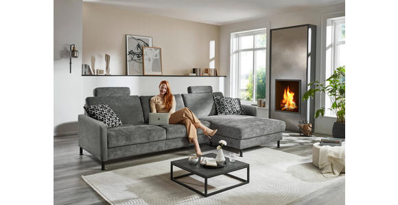 ECKSOFA in Chenille, Flachgewebe Dunkelgrau 316/175 cm - Dunkelgrau/Schwarz, Design, Textil/Metall (316/175cm) - Dieter Knoll