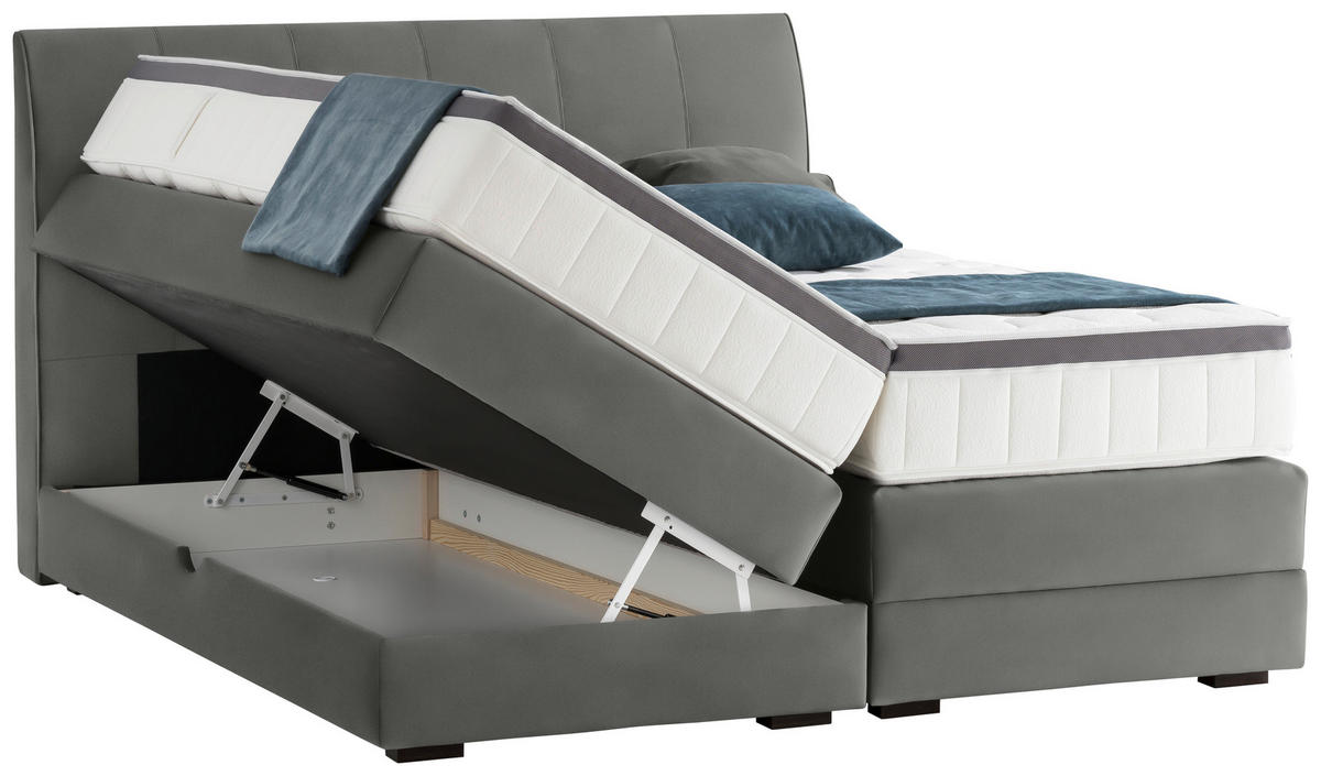 BOXSPRINGBETT 180/200 cm  in Hellgrau  - Wengefarben/Hellgrau, KONVENTIONELL, Holz/Textil (180/200cm) - Novel