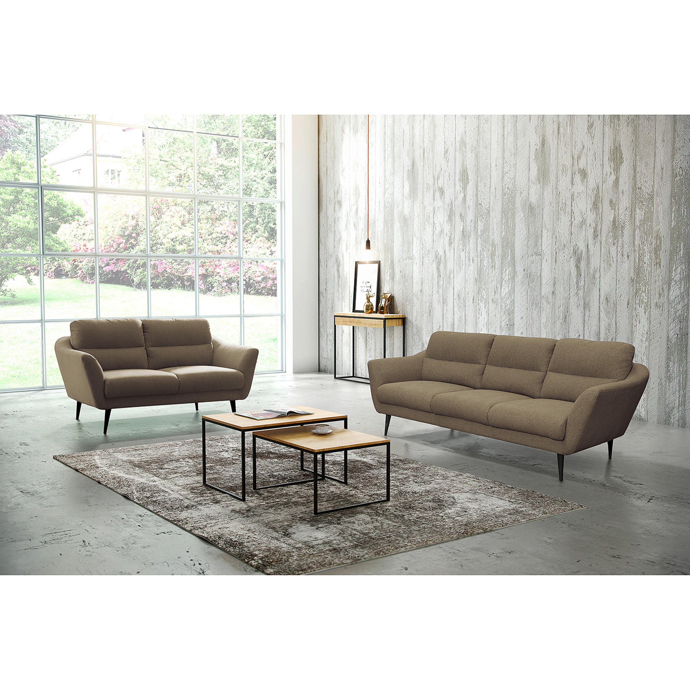 3-SITZER-SOFA Webstoff Braun  - Schwarz/Braun, Design, Holz/Textil (209/87/88cm) - Livetastic