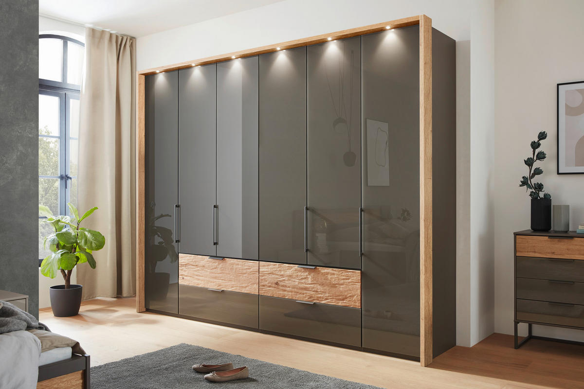 DREHTÜRENSCHRANK in Graubraun  - Graubraun, Konventionell, Glas/Holzwerkstoff (300/216/58cm) - Dieter Knoll